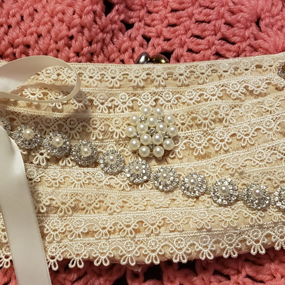Woman vintage boho purse. Beach with embellishments